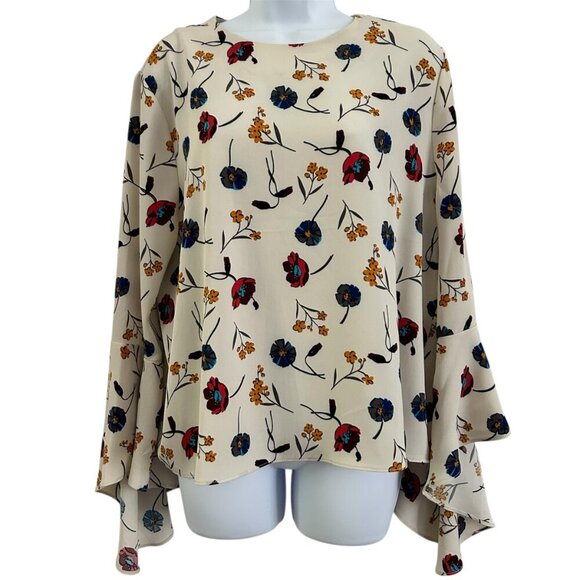 Carmen Marc Valvo Bell Sleeve Floral Blouse - Size 14 XL - Picture 1 of 8
